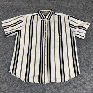VTG Coliseum Shirt Mens Large White Striped Button Down Heavyweight Cotton 90s